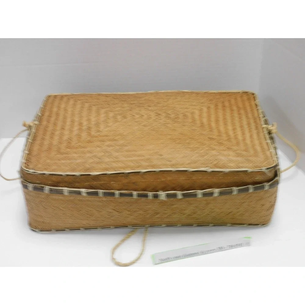 Handcrafted Woven Rectangular Storage Basket with Lid and Rope Handles Natural